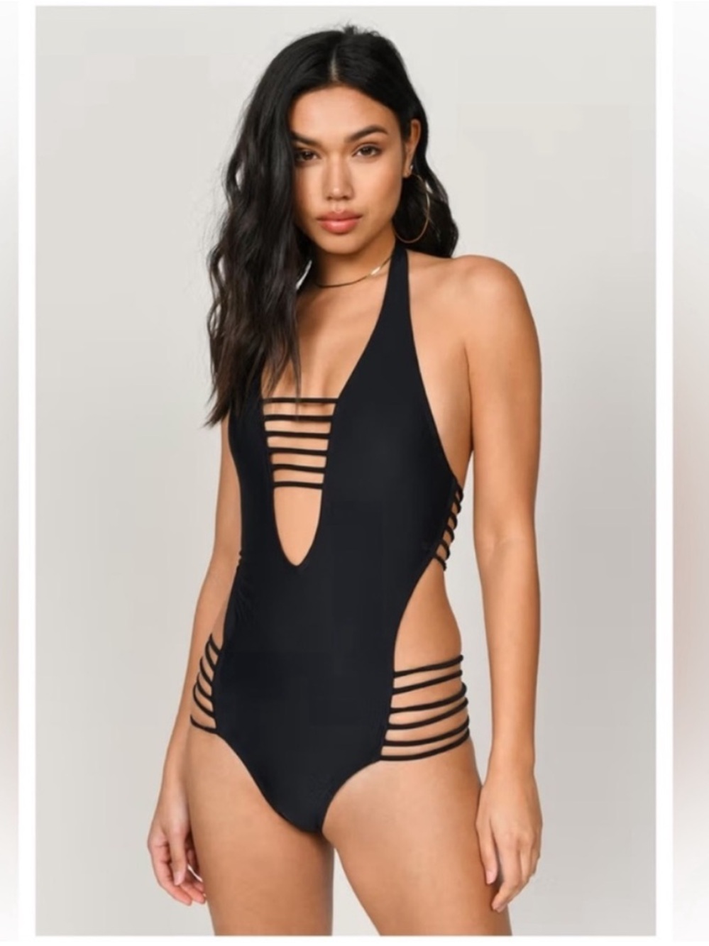 Strappy Black Cutout Halter One-Piece Swimsuit